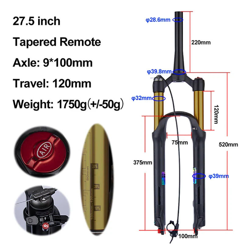 rebound adjustable mtb air front suspension