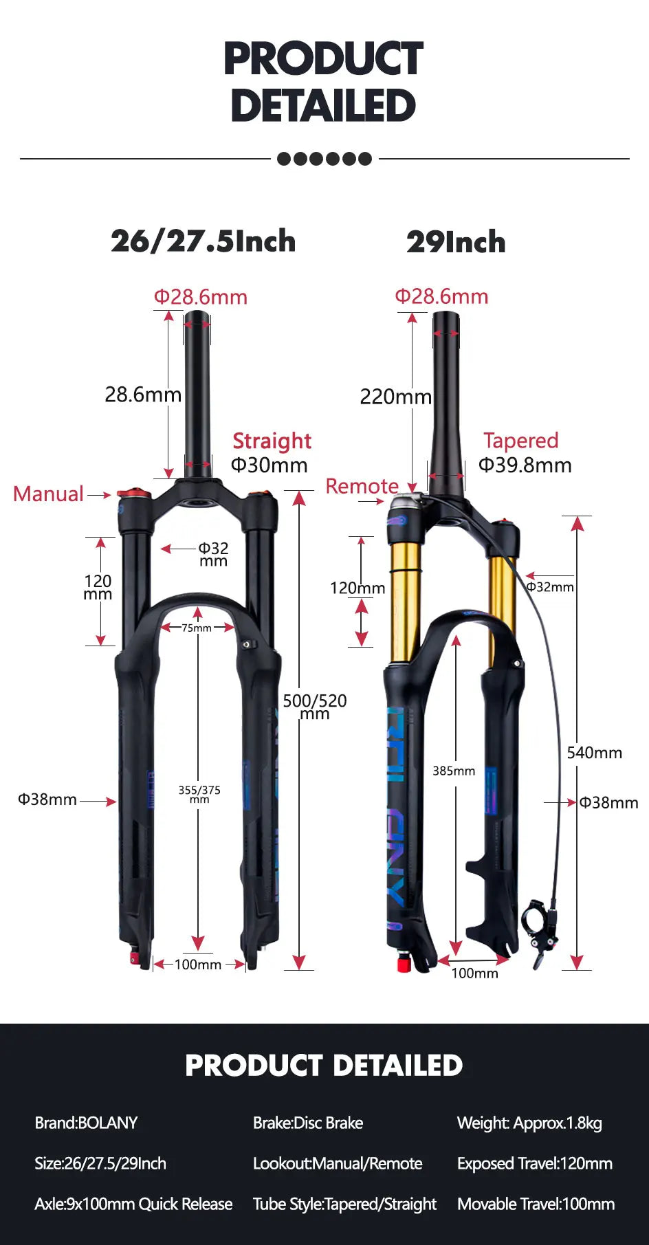 rebound adjustable mtb air front suspension