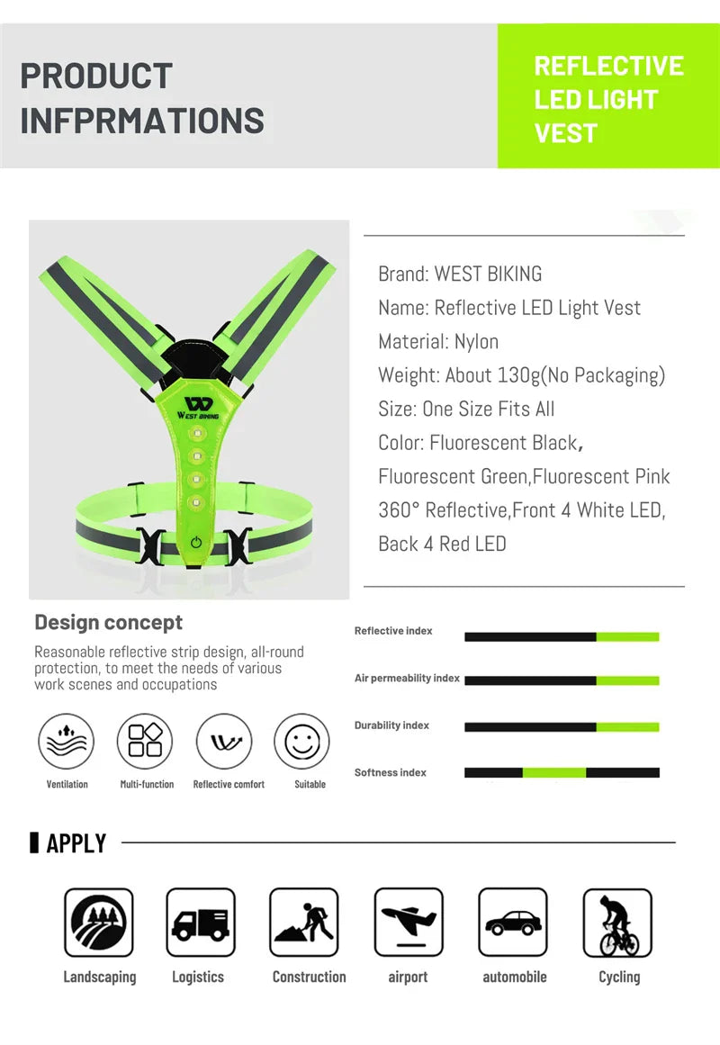USB Rechargeable LED Reflective Safety Vest