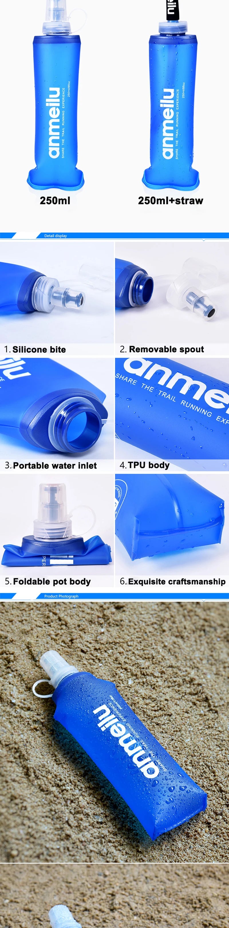 250/500ml Ultralight Foldable Water Bottle: BPA-Free, Straw