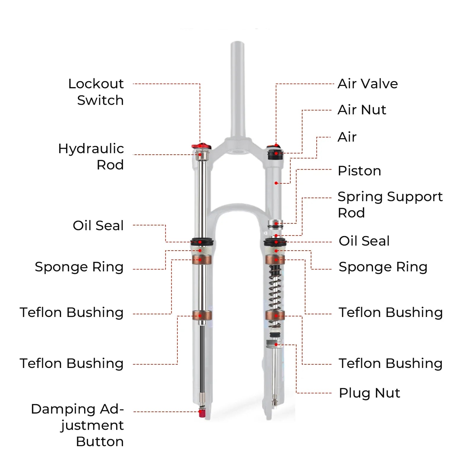 rebound adjustable mtb air front suspension
