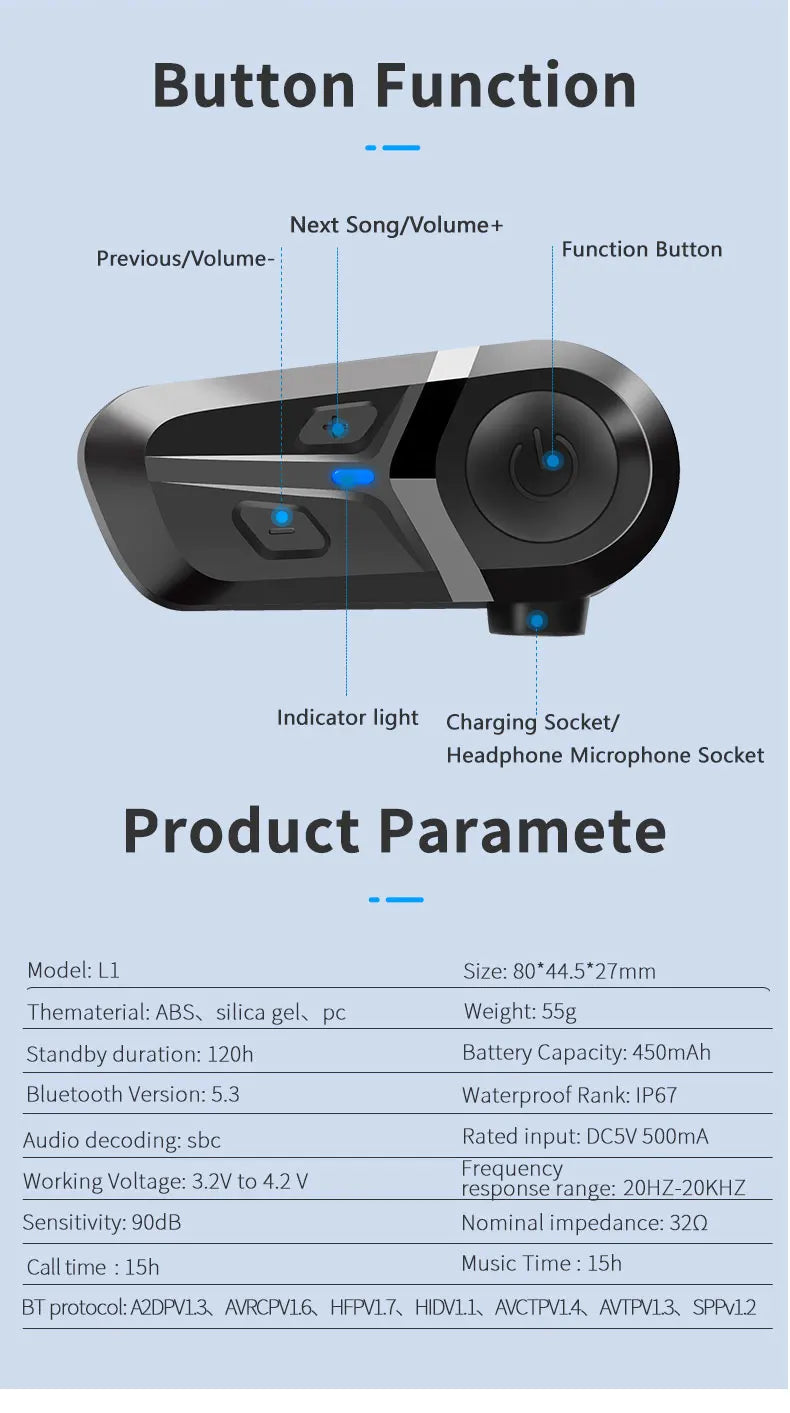 3 Waterproof Helmet Headset
