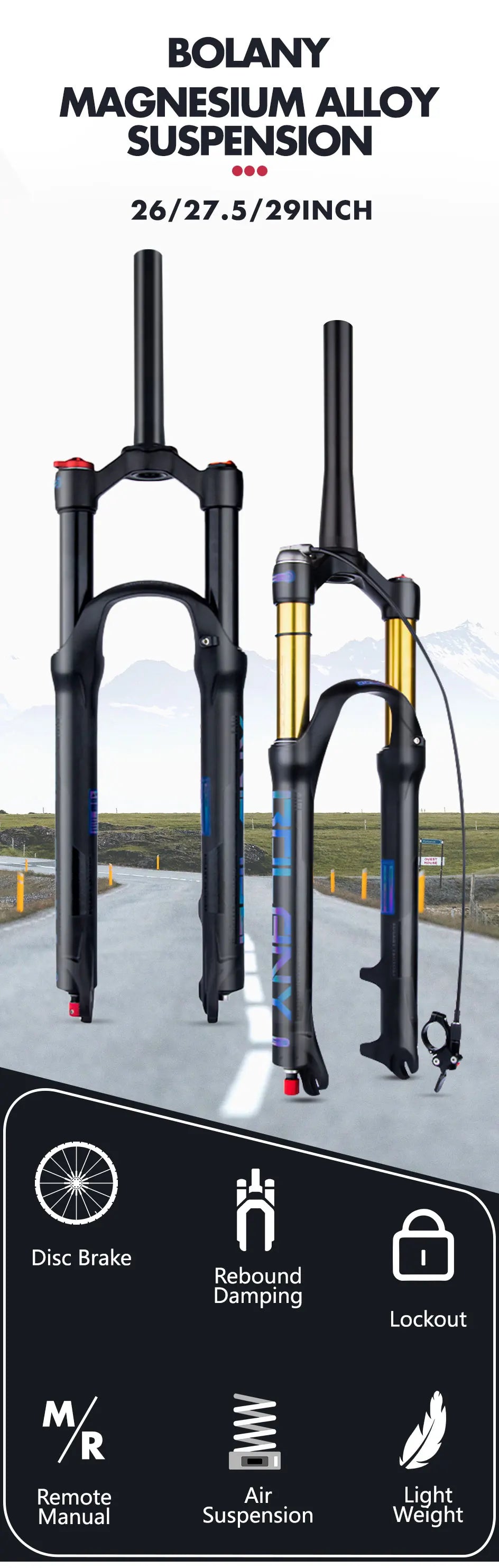 rebound adjustable mtb air front suspension