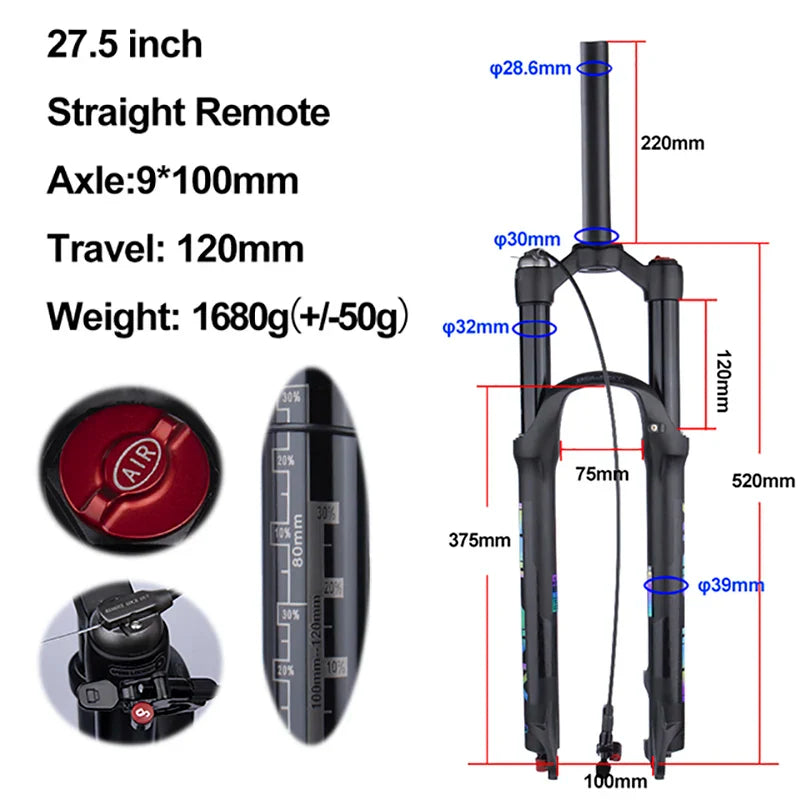 rebound adjustable mtb air front suspension