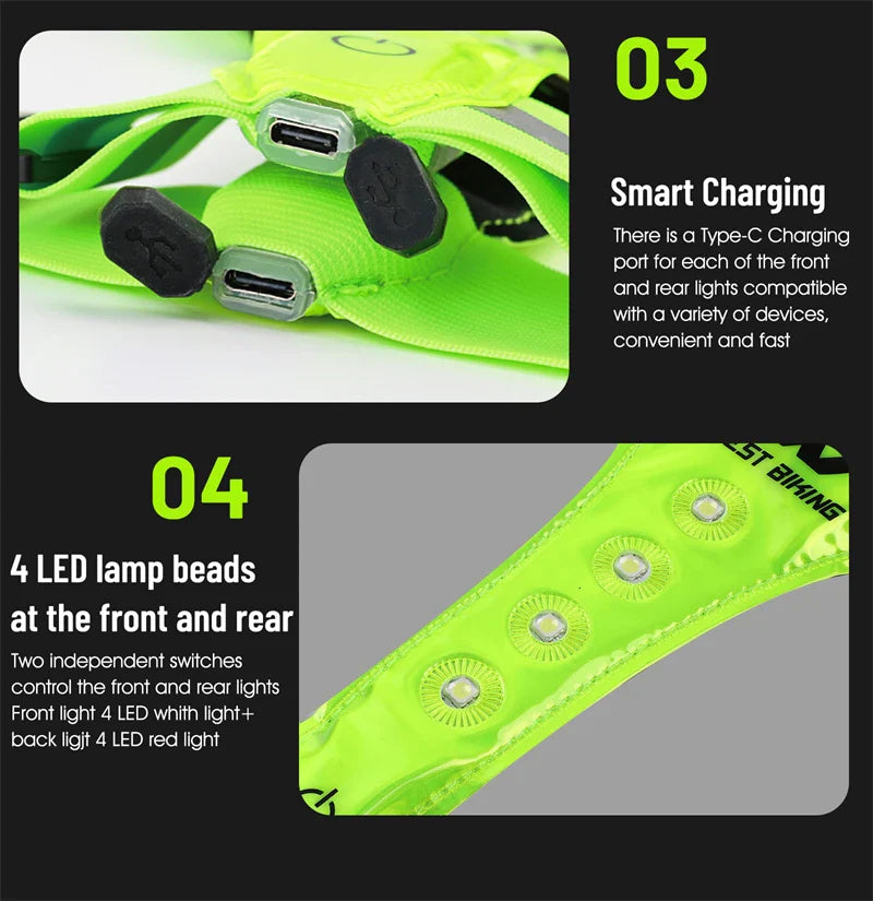 USB Rechargeable LED Reflective Safety Vest
