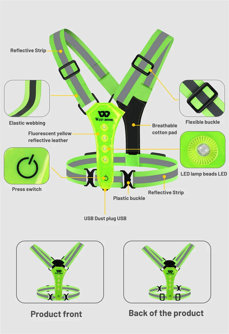 USB Rechargeable LED Reflective Safety Vest