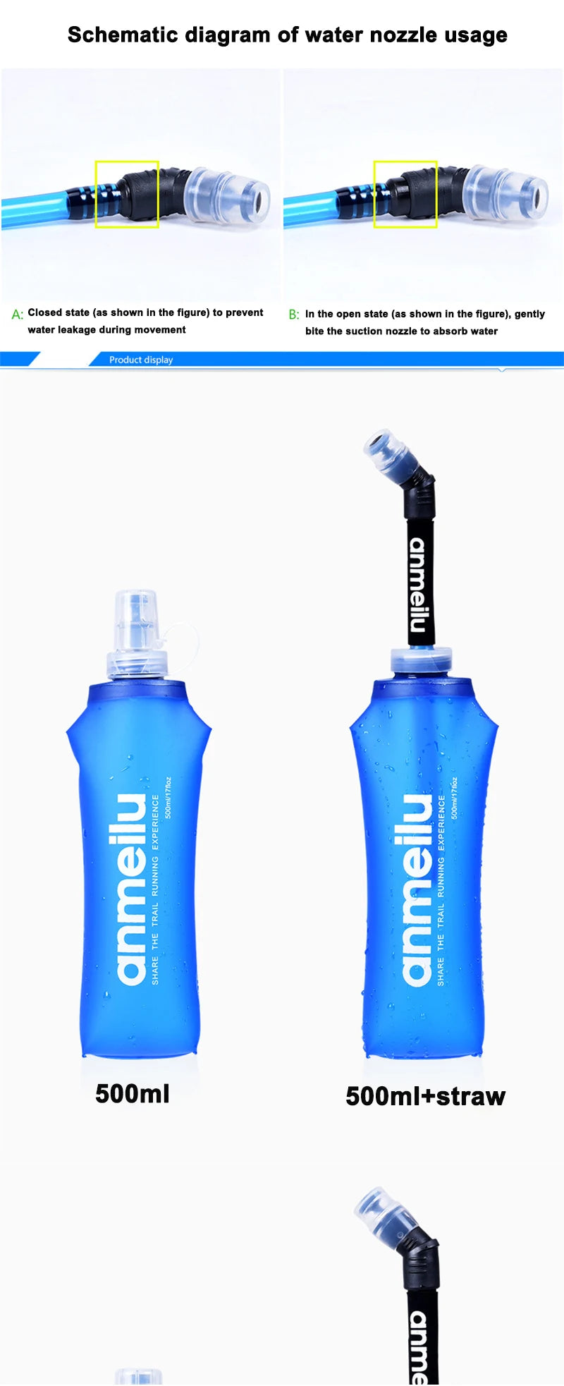 250/500ml Ultralight Foldable Water Bottle: BPA-Free, Straw