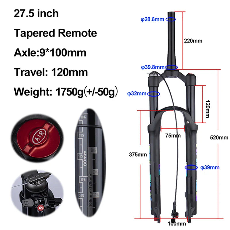 rebound adjustable mtb air front suspension
